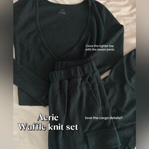 Aerie Dark Teal Waffle Knit Lounge Set